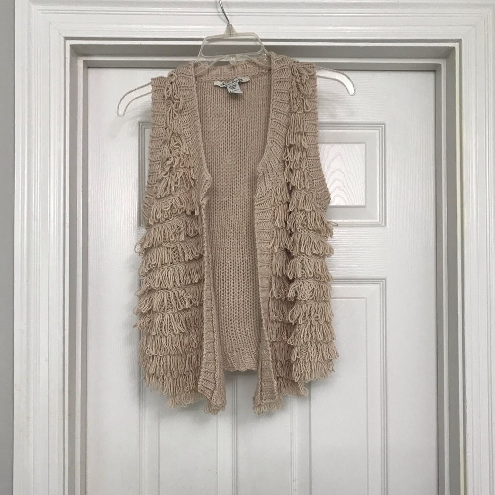 American Rag Beige Knitted Shag Fringe Cardigan - Picture 6 of 7
